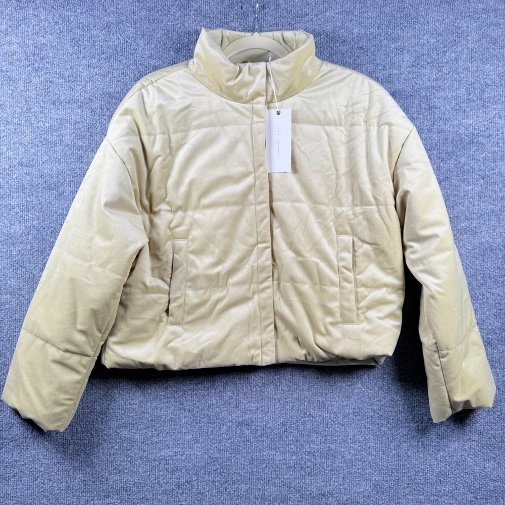 Lush Women Small Puffer Jacket Ice Green Velvet Quilted Snap Front Cabincore NWT